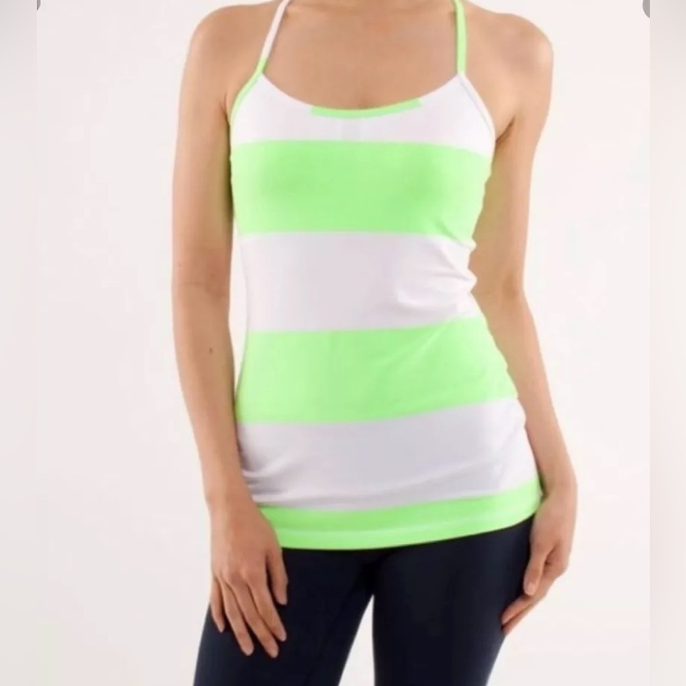 Lululemon Power Y Tank Bold Stripe White/‎ Zippy Green - Size 12